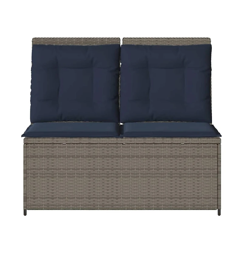 vidaXL 1 Pc poly rattan Reclining Patio Bench with Navy blue cushions