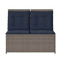 vidaXL 1 Pc poly rattan Reclining Patio Bench with Navy blue cushions