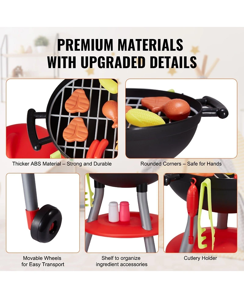 Mecale 28 Pcs Bbq Grill Playset, Kids Kitchen Toy with Lights & Sounds, Interactive Grill & Food Set, Barbecue Toy for Boys Girls 3-5