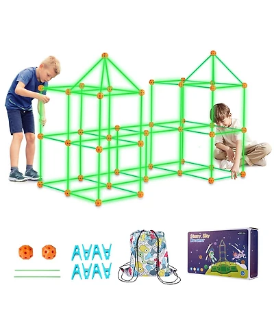 Mecale Fort Kit: 140 Pcs Glow-in-Dark Stem Set with 96 Rods & 44 Balls for Kids Ages 4–8+