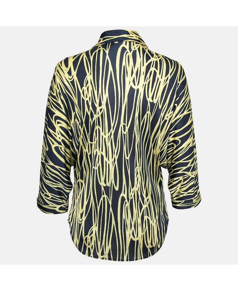 Pre-Owned Moschino Women's Cheap And Chic Navy Blue And Yellow Printed Jersey Dolman Sleeve Shirt