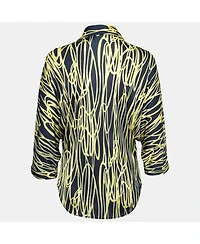 Pre-Owned Moschino Women's Cheap And Chic Navy Blue And Yellow Printed Jersey Dolman Sleeve Shirt