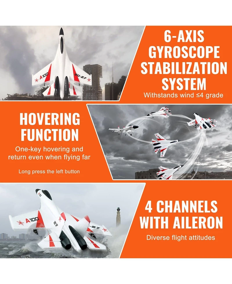 Mecale Rc Plane, 2.4GHz 4-Channel Fighter Airplane with 6-Axis Gyro, 2 Batteries, Ready-to-Fly Glider for Adults & Kids Beginners