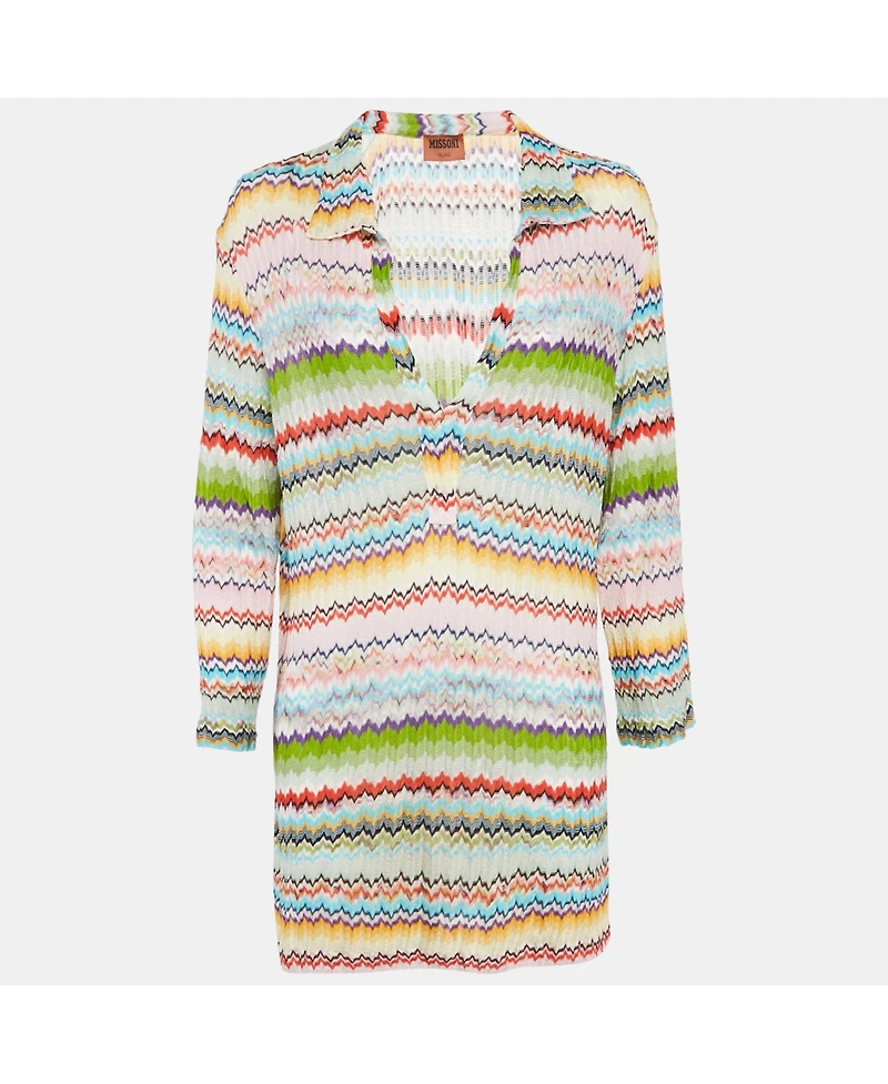 Pre-Owned Missoni Women's Multicolor Patterned Knit Plunge Neck Tunic Top