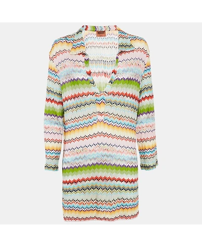 Pre-Owned Missoni Women's Multicolor Patterned Knit Plunge Neck Tunic Top