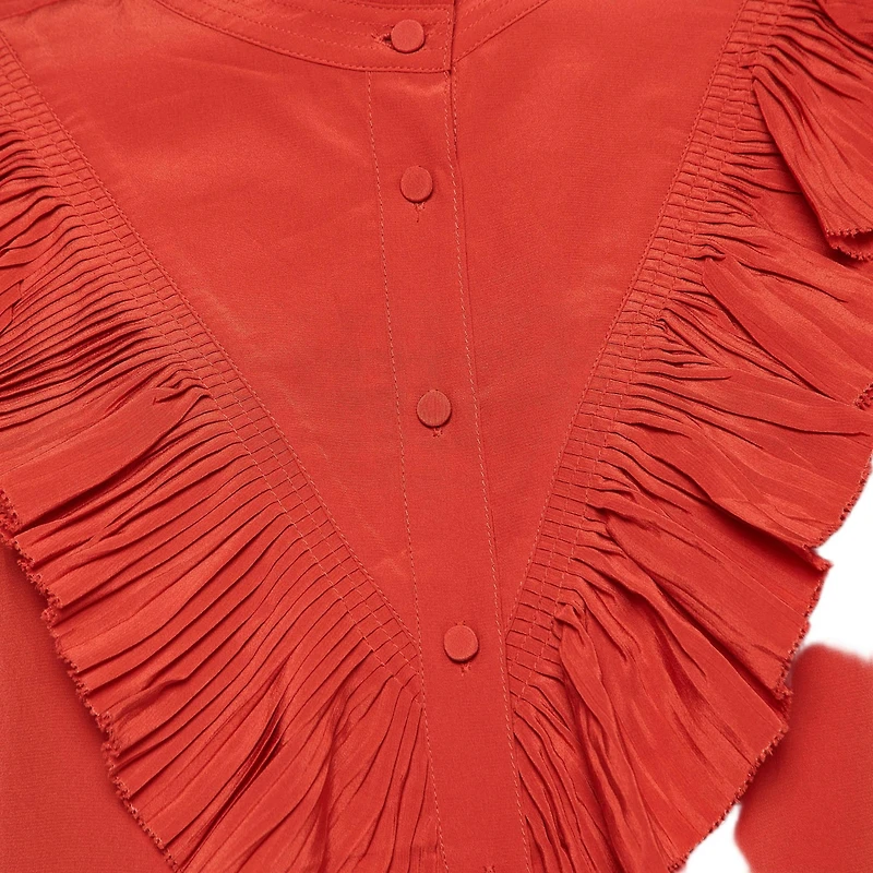 Pre-Owned Zadig & Voltaire Women's Red Silk Ruffled Taccora Blouse