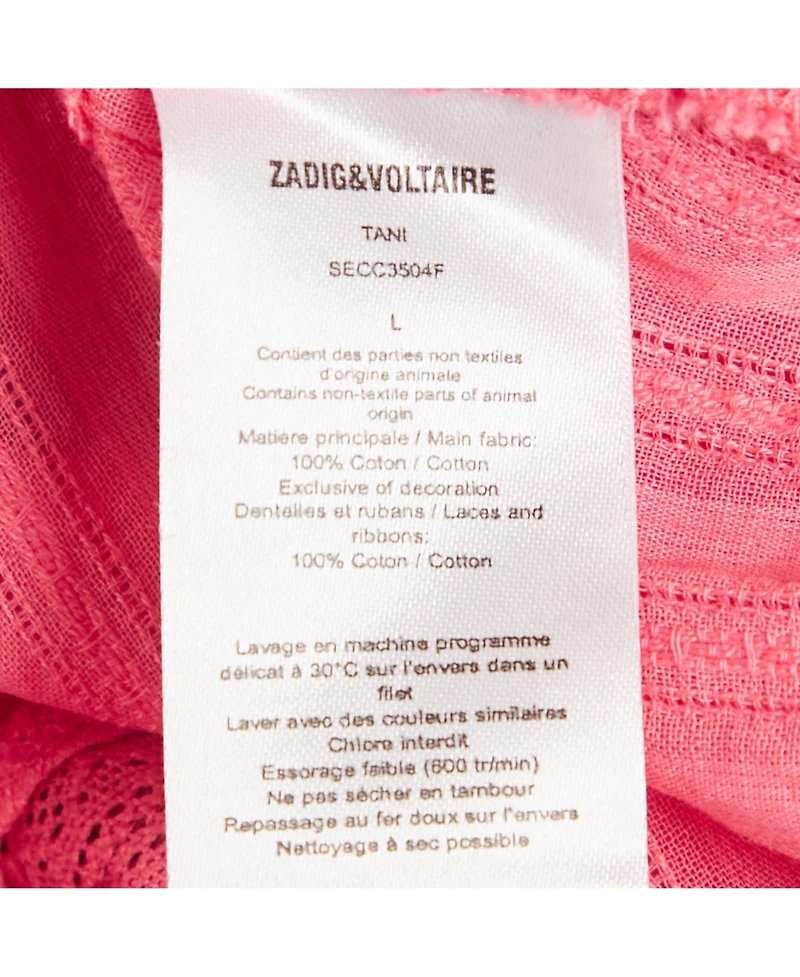 Pre-Owned Zadig & Voltaire Women's Pink Cotton Lace Trimmed Sleeveless Top