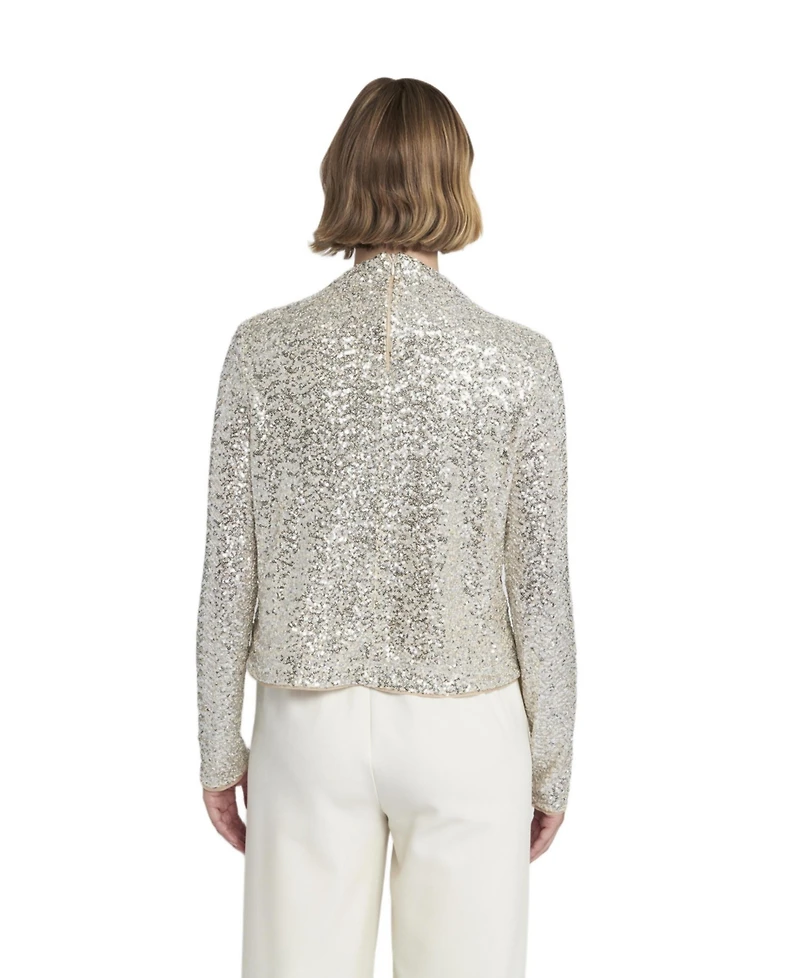 Elle Collection Women's Sequin Knit Mock Neck Top Embellished