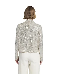 Elle Collection Women's Sequin Knit Mock Neck Top Embellished