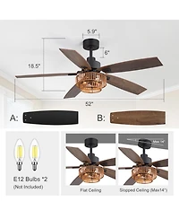 Airsurfer 52" Ceiling Fan with Integrated Led Light Remote-Controlled Matte Black 5-Blade Modern Design Quiet Dc Motor