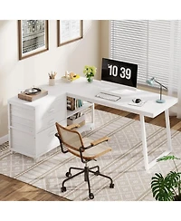 Tribesigns 53" W × 19.7" Wood L-Shaped Desk with 3 Drawers, Reversible Corner Home Office Computer Shelves