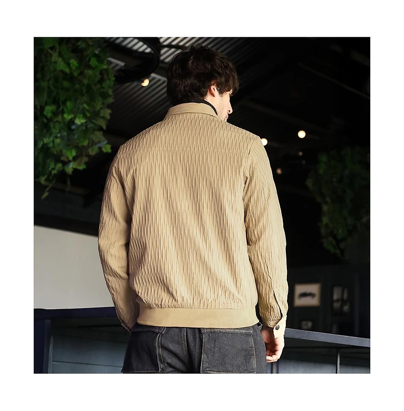 Campus Sutra Men's Mousse Brown Zip-Front Crease-Tactile Jacket