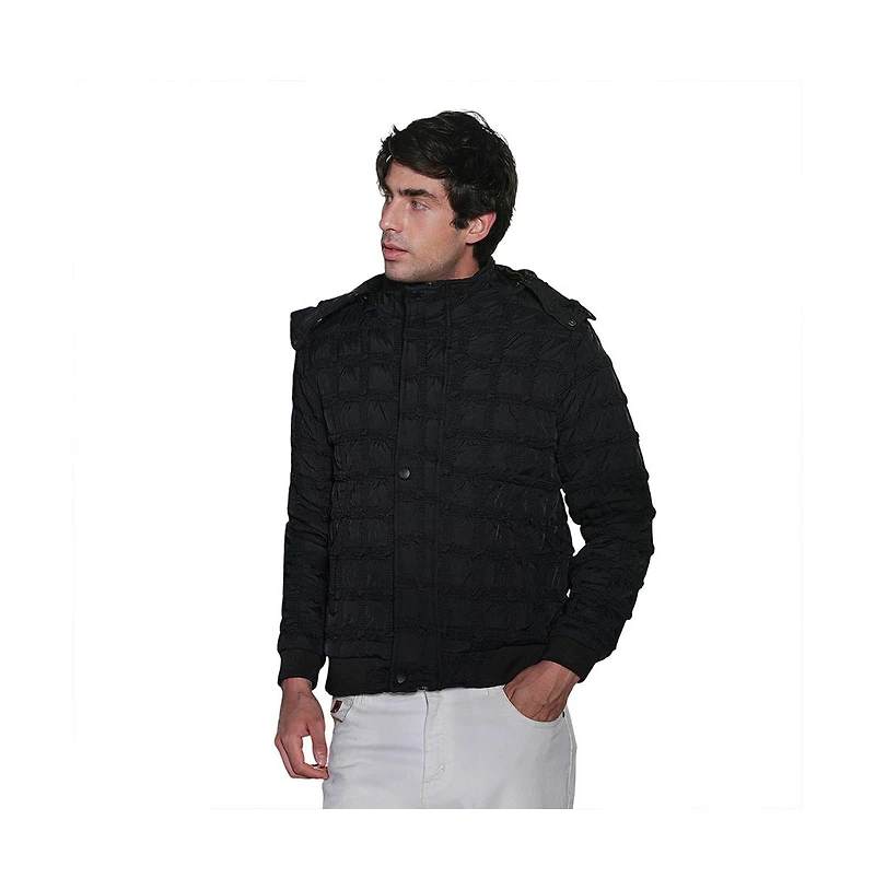 Campus Sutra Men's Obsidian Black Grid-Tactile Puffer Jacket