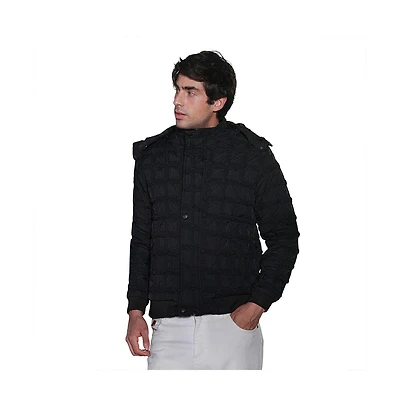 Campus Sutra Men's Obsidian Black Grid-Tactile Puffer Jacket