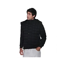 Campus Sutra Men's Obsidian Black Grid-Tactile Puffer Jacket