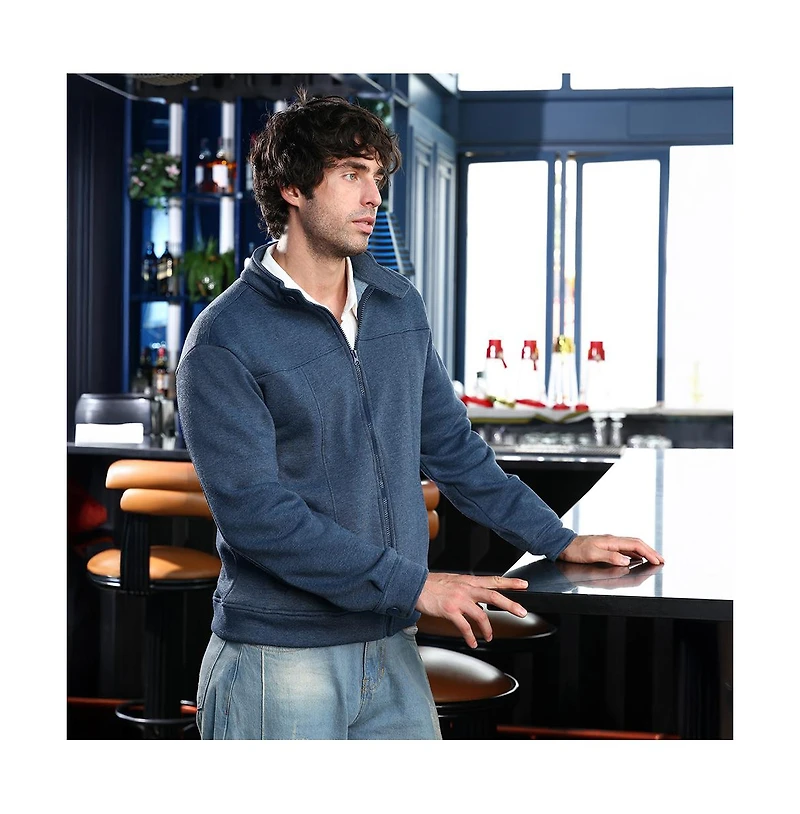 Campus Sutra Men's Indigo Blue Panel-Stitch Knit Jacket