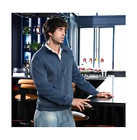 Campus Sutra Men's Indigo Blue Panel-Stitch Knit Jacket