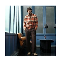Campus Sutra Men's Burnt Sienna Zip-Front Plaid Jacket.