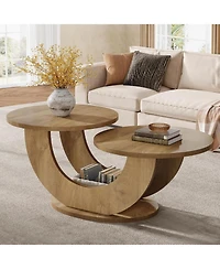 Tribesigns Round Coffee Table, 2-Tier Farmhouse Coffee Table with U-Shaped Frame