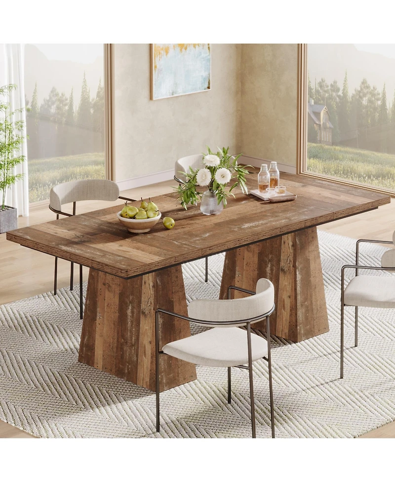 Tribesigns 63-Inch Dining Table with Double Pedestal Base, Modern Kitchen Tabl, Espresso Brown