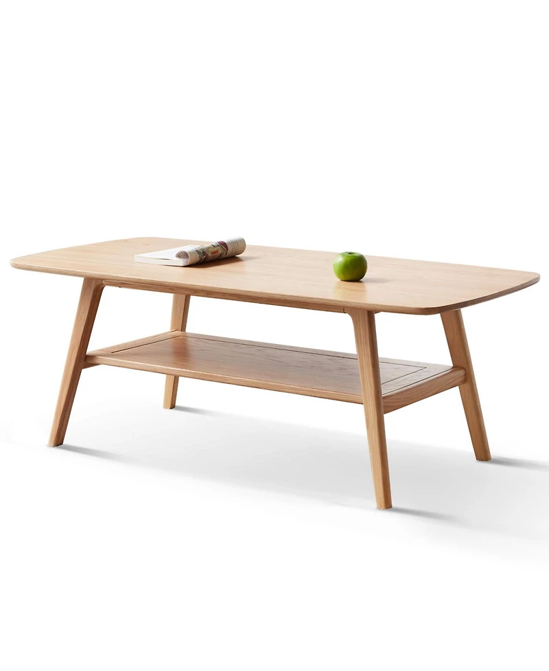 sumyeg Solid Wood Center Table with Storage Shelf in Natural Finish
