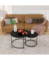 sumyeg Industrial Nesting Coffee Table Set of 2 with Wood Finish and Metal Frame