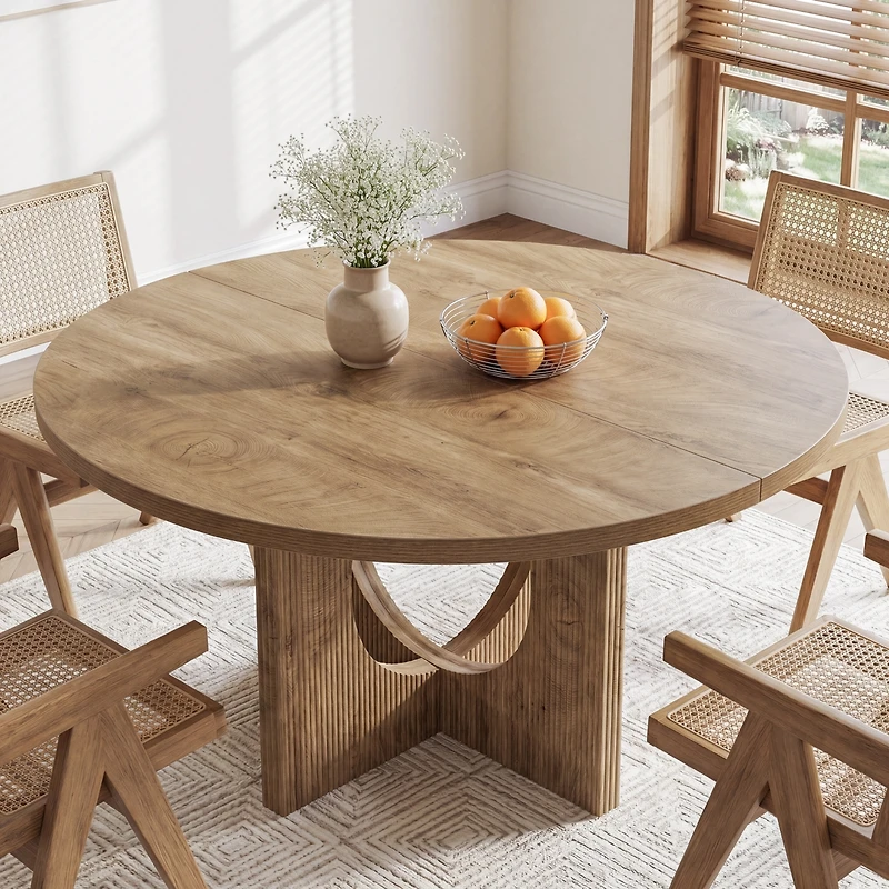 Tribesigns 63-78.8-Inch Extendable Wood Dining Table for 6-8 with Metal Frame, Rustic Brown & Black Modern Kitchen Table