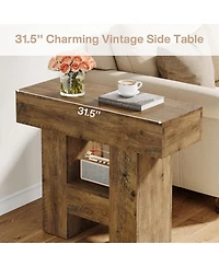 Tribesigns Farmhouse Narrow End Table with 2-Tier Storage Shelf and Heavy-Duty Base – Sofa Side Table for Living Room