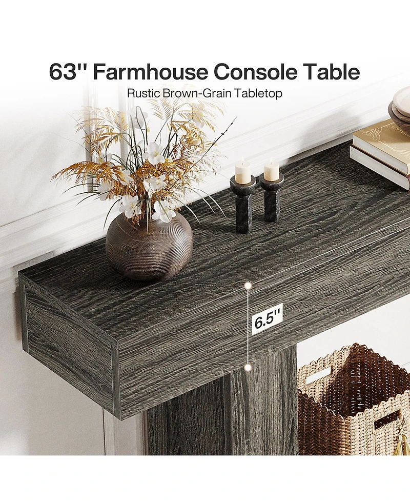 Tribesigns 63" Console Table, Farmhouse 2-Tier Entryway Table with U-Shaped Base, Narrow Long Wood Sofa Behind Couch for Living Room,