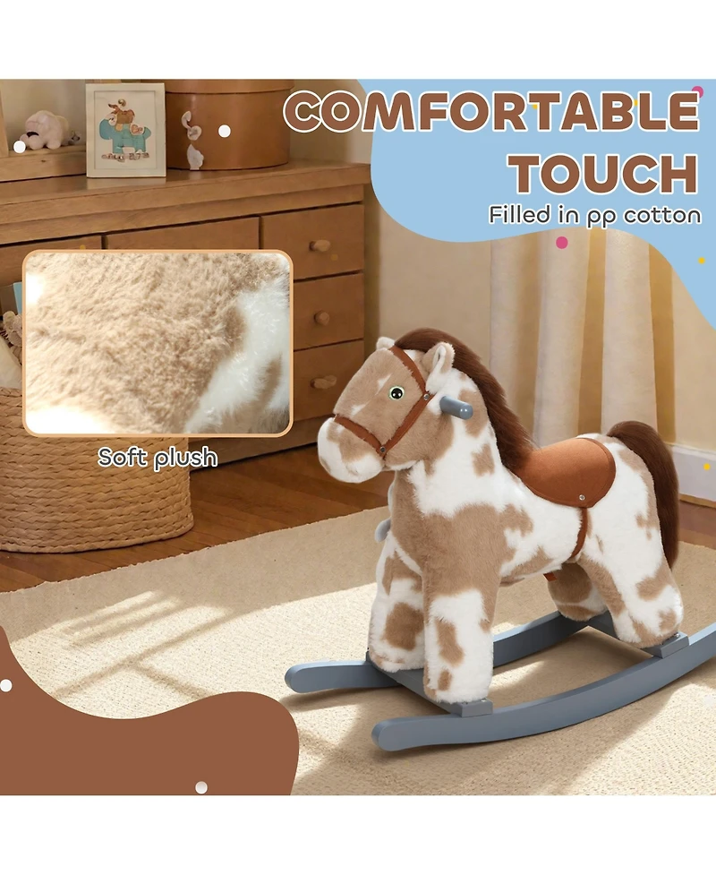 Qaba Rocking Horse, Kids Plush Animal Rocker with Realistic Neigh