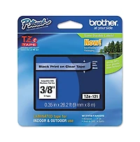 Brother P-Touch TZE121 0.35 in. x 26.2 ft. TZe Standard Adhesive Laminated Labeling Tape - Black on Clear
