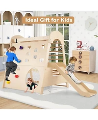 8-in-1 Indoor Jungle Gym Wooden Playground with Climbing Wall, Net, Ladder