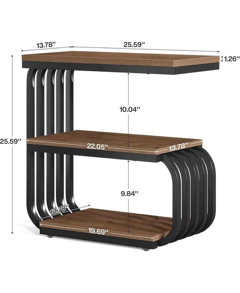 Tribesigns Small End Table, 3 Tier Design Accent Table with Metal Frame, Industrial Vintage Nightstand for Living Room, or Small Spaces (1, Brown)
