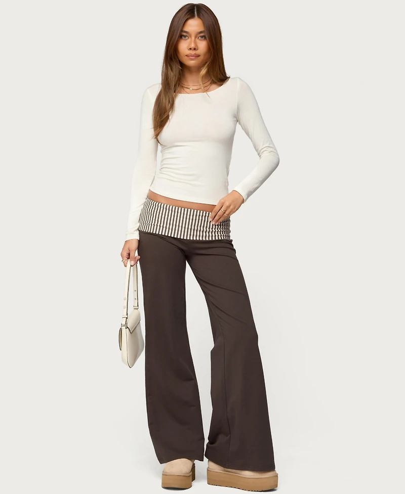 Edikted Women's Meshey Striped Fold Over Pants