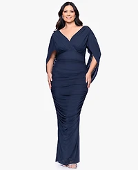 Betsy & Adam Plus V-Neck Long Sheath Dress