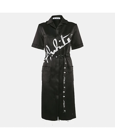 Pre-Owned Off-White Women's Printed Satin Button Front Belted Tokyo Dress