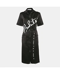 Pre-Owned Off-White Women's Printed Satin Button Front Belted Tokyo Dress