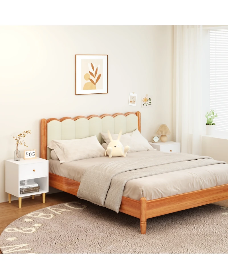 sumyeg Wooden Nightstand with One Drawer One Shelf in White