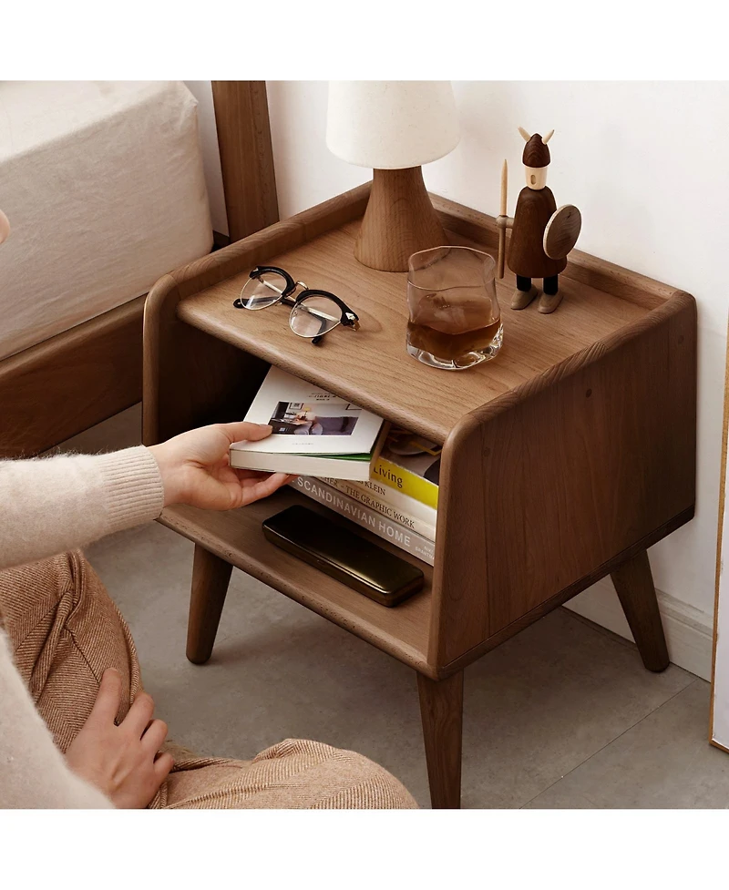 sumyeg Nordic Modern Solid Wood Nightstand Simple Bedside Cabinet Storage
