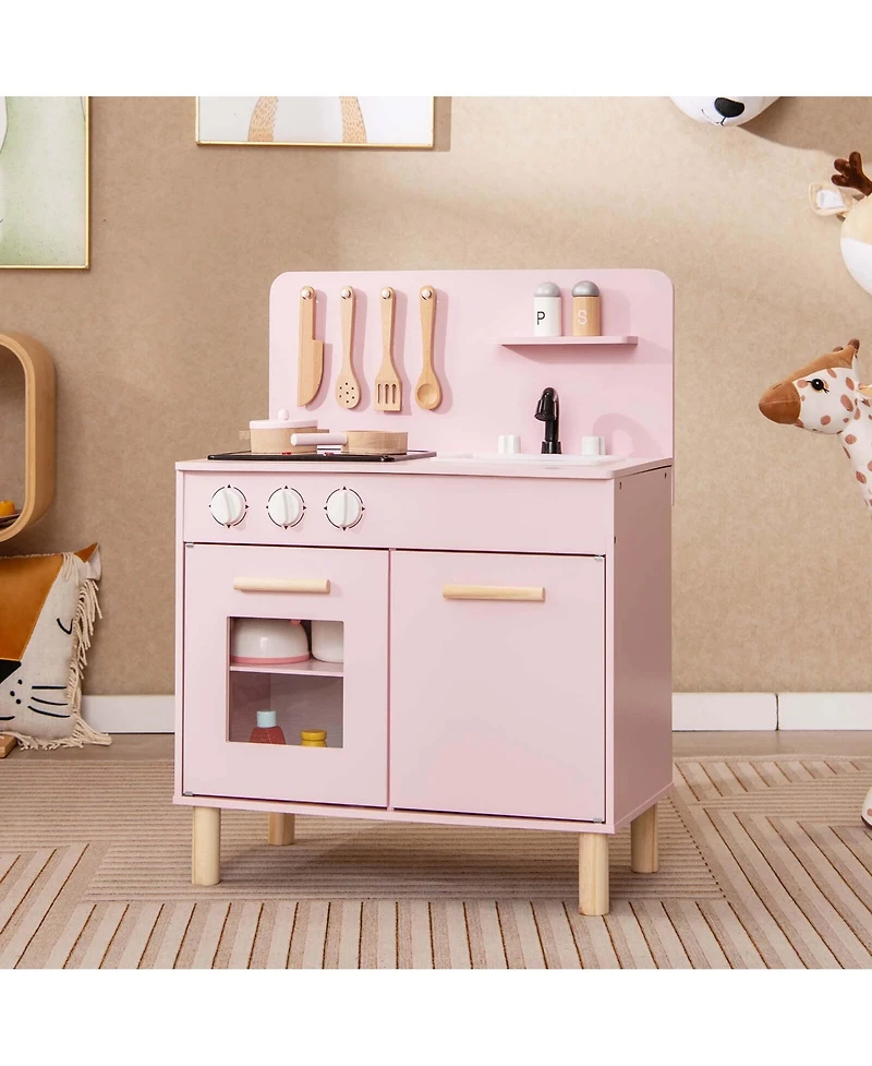 Costway Kids Kitchen Playset with Light up Stove & Cooking Sounds Oven Sink Faucet