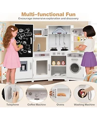 Hongge Wooden Corner Play Kitchen Set With Lights Sounds Ice Maker And Accessories