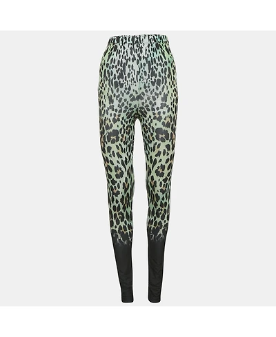Pre-Owned Roberto Cavalli Women's Green Animal Print Jersey Leggings