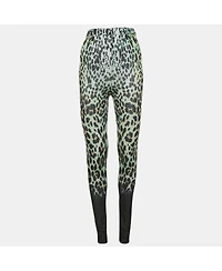 Pre-Owned Roberto Cavalli Women's Green Animal Print Jersey Leggings