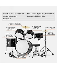 Sugift Kids Drum Set 5-Piece 16" Full Beginner Kit with Cymbals Pedals