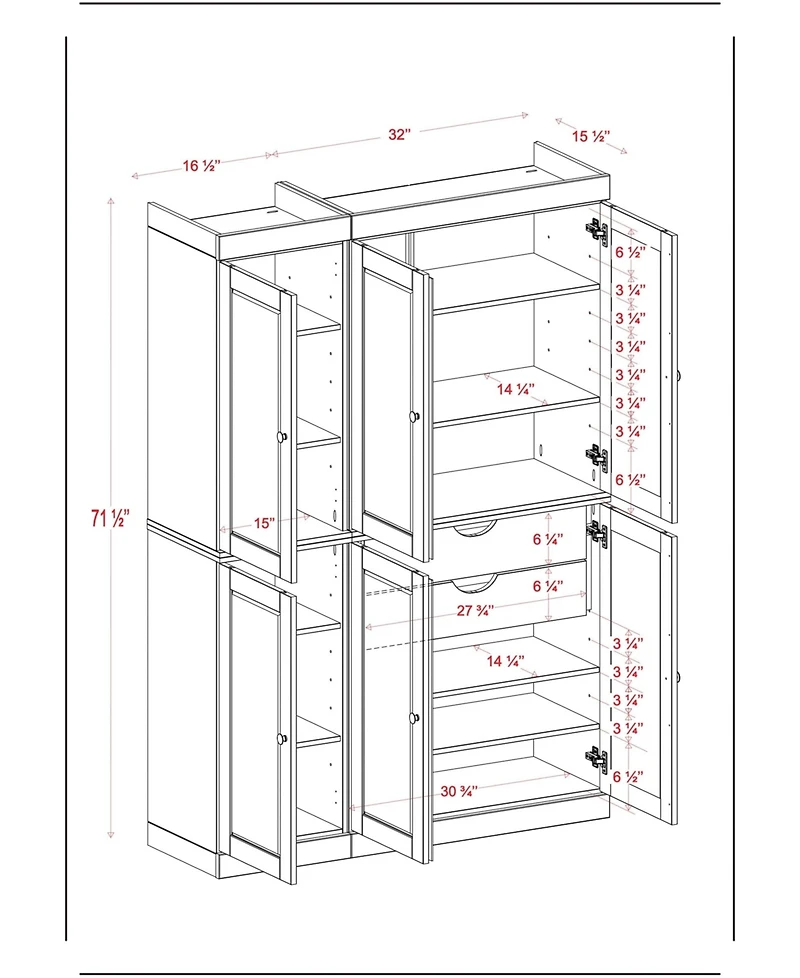 Palace Imports 100% Solid Wood 48.5" Pantry Cabinet with Shaker Doors, 2-Drawers & Adjustable Shelves