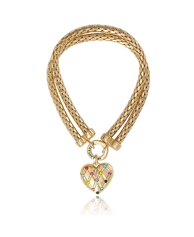 Juicy Couture Double Chain Heart Padlock Bracelet, Gold Tone with Rainbow Crystals