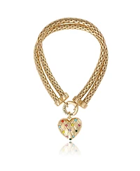 Juicy Couture Double Chain Heart Padlock Bracelet, Gold Tone with Rainbow Crystals