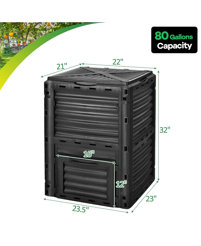Sugift 80-Gallon Outdoor Composter with Large Openable Lid and Bottom Exit Door