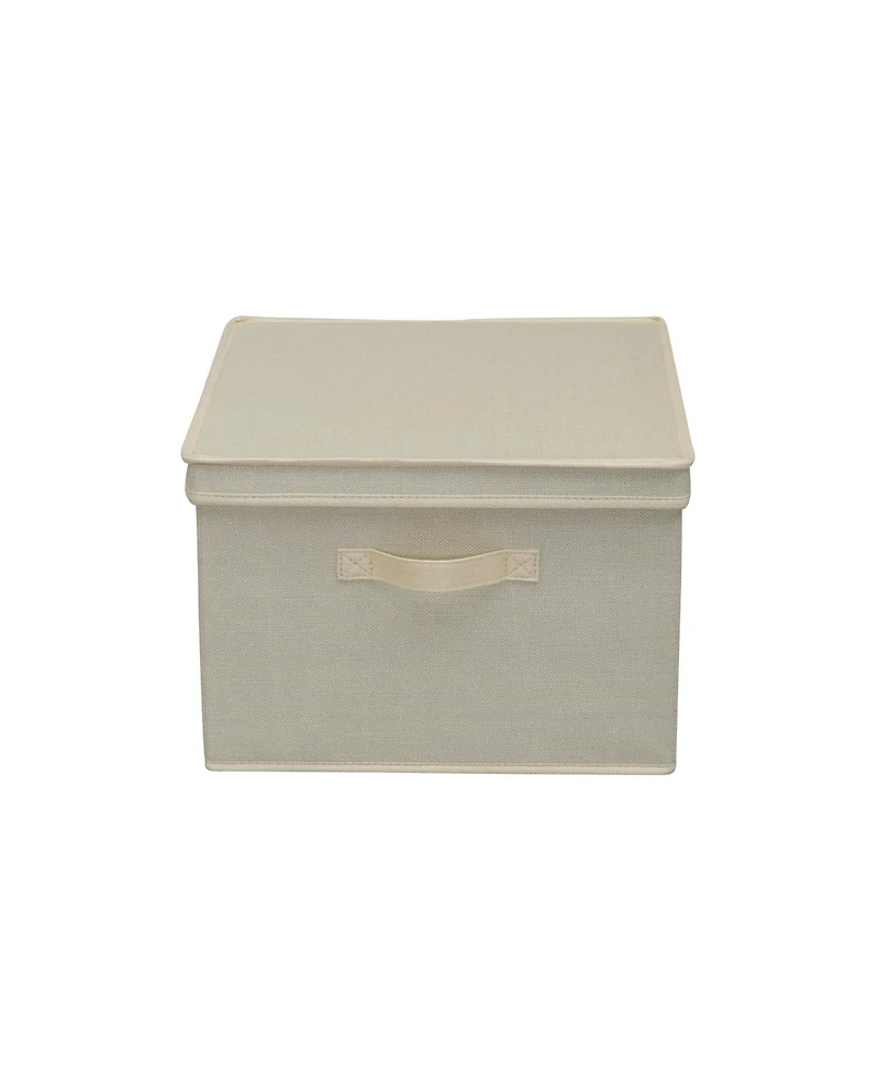 Household Essentials Square Storage Box With Lid, 15"x15"x10", Cream Linen ( 2 Set)