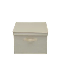 Household Essentials Square Storage Box With Lid, 15"x15"x10", Cream Linen ( 2 Set)